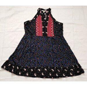 Women's Mi Ami medium Black Floral Cashmere High Low Midi Halter Dress Juniors